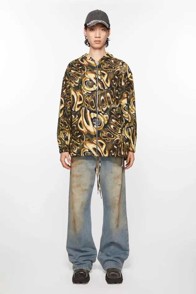 Men Hooded Logo Jacket Blackgold Acne Studios Outerwear
