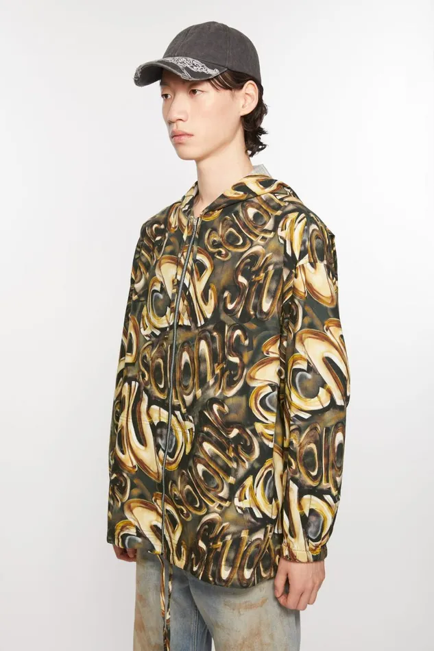 Men Hooded Logo Jacket Blackgold Acne Studios Outerwear