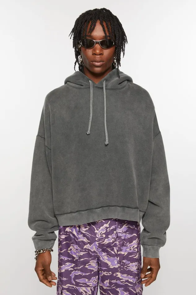Men Hooded Sweater Logo Patch Faded Black Acne Studios Sweatshirts