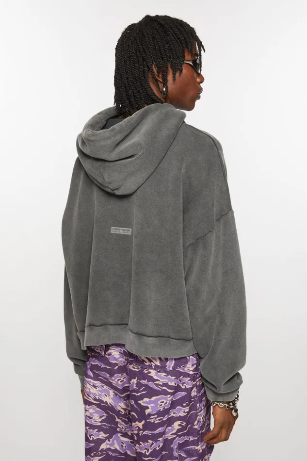 Men Hooded Sweater Logo Patch Faded Black Acne Studios Sweatshirts