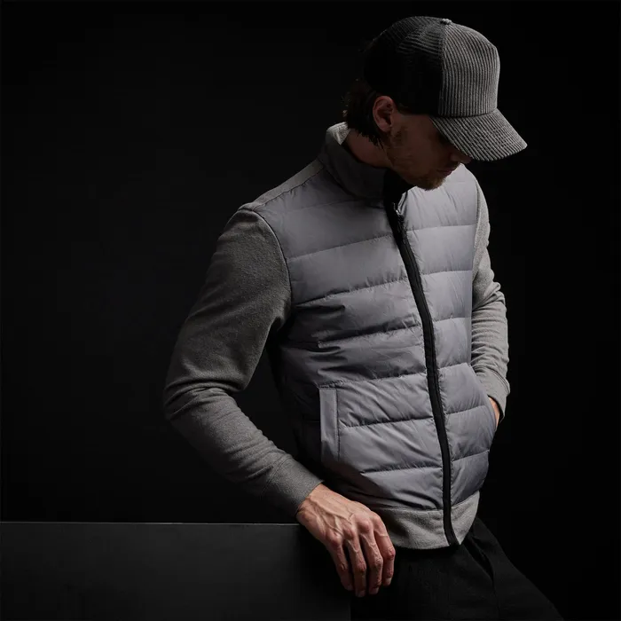 MEN James Perse JACKETSOUTERWEAR YOSEMITE Mixed Media Full Zip Funnel Neck Jacket Charcoal