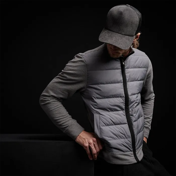 MEN James Perse JACKETSOUTERWEAR YOSEMITE Mixed Media Full Zip Funnel Neck Jacket Charcoal