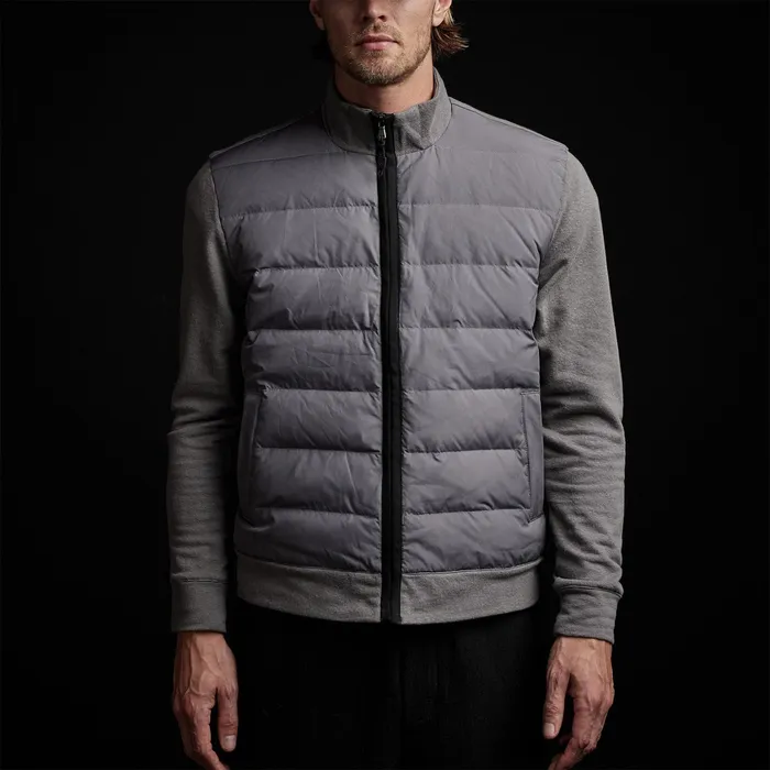 MEN James Perse JACKETSOUTERWEAR YOSEMITE Mixed Media Full Zip Funnel Neck Jacket Charcoal