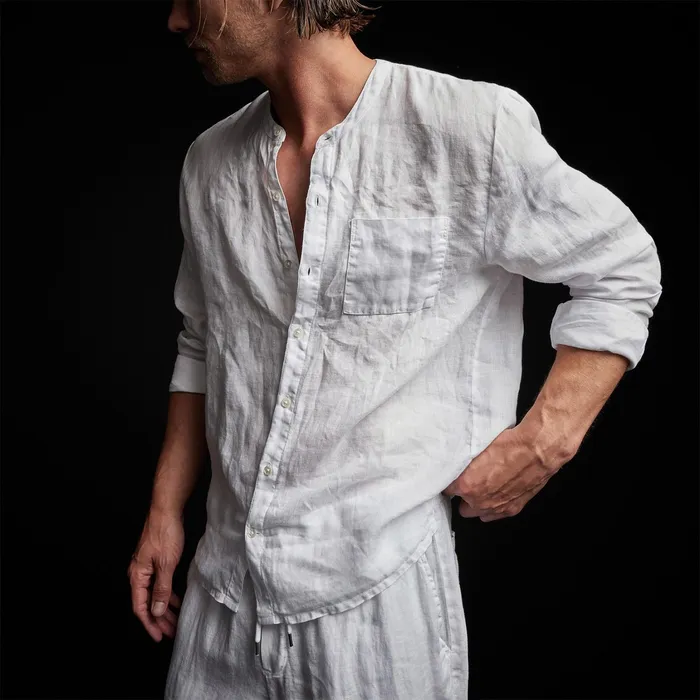 MEN James Perse SHIRTING Band Collar Linen Shirt White