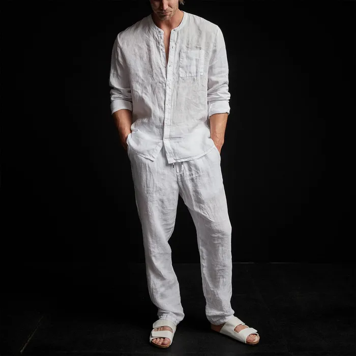 MEN James Perse SHIRTING Band Collar Linen Shirt White
