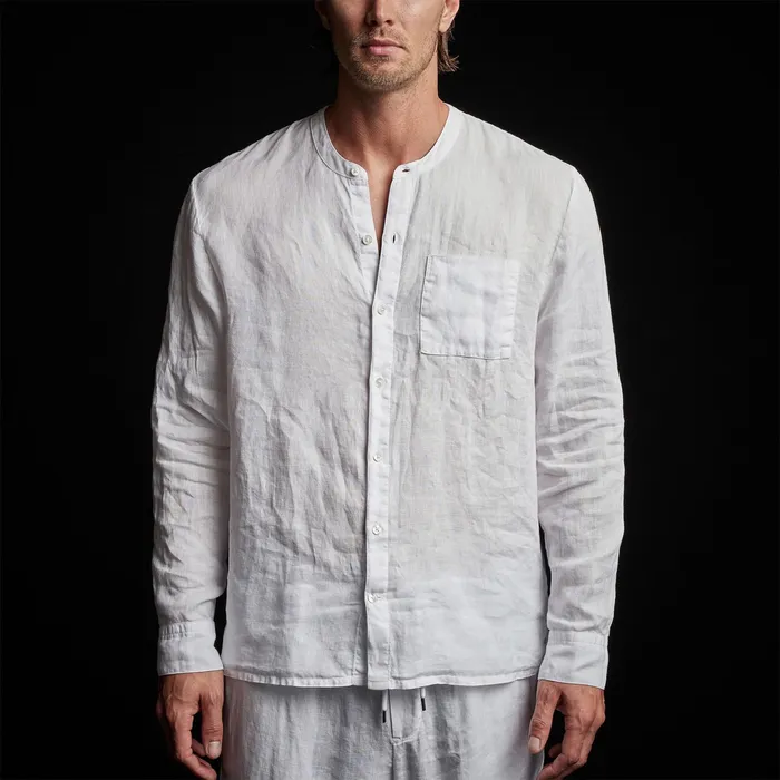 MEN James Perse SHIRTING Band Collar Linen Shirt White