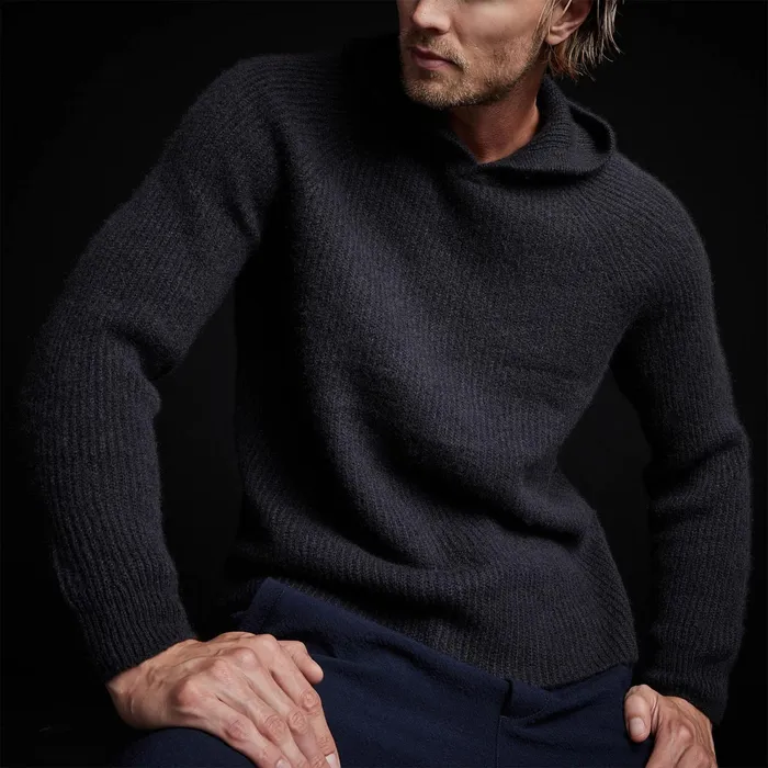 MEN James Perse SWEATERS Cashmere Rib Hoodie Black