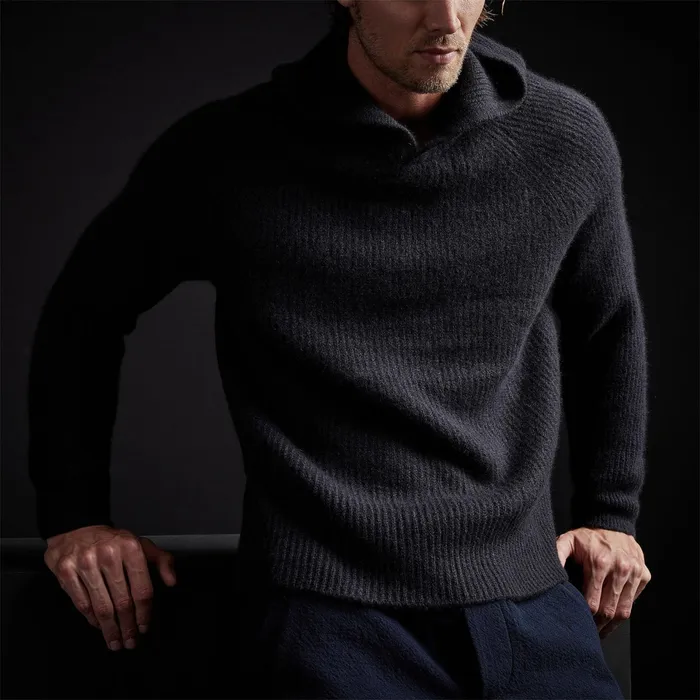 MEN James Perse SWEATERS Cashmere Rib Hoodie Black