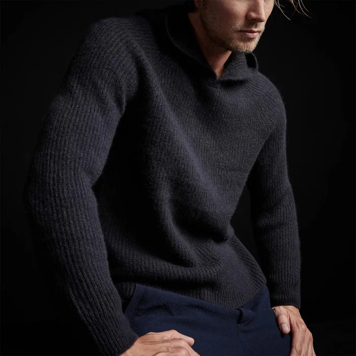 MEN James Perse SWEATERS Cashmere Rib Hoodie Black