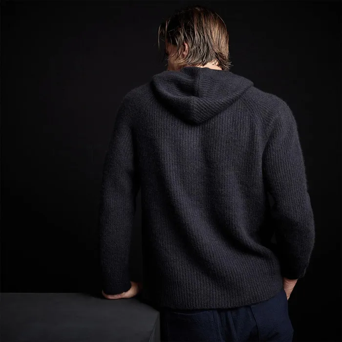MEN James Perse SWEATERS Cashmere Rib Hoodie Black