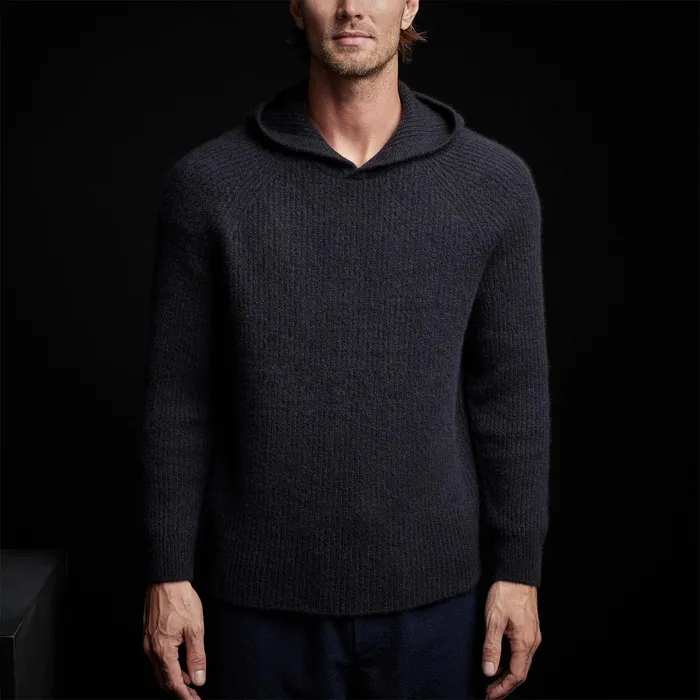 MEN James Perse SWEATERS Cashmere Rib Hoodie Black