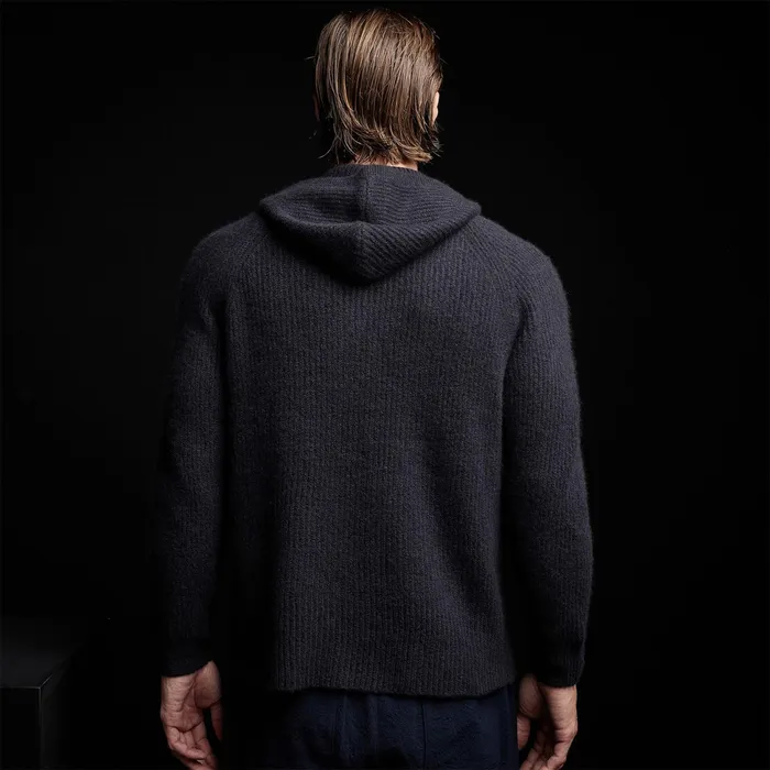 MEN James Perse SWEATERS Cashmere Rib Hoodie Black