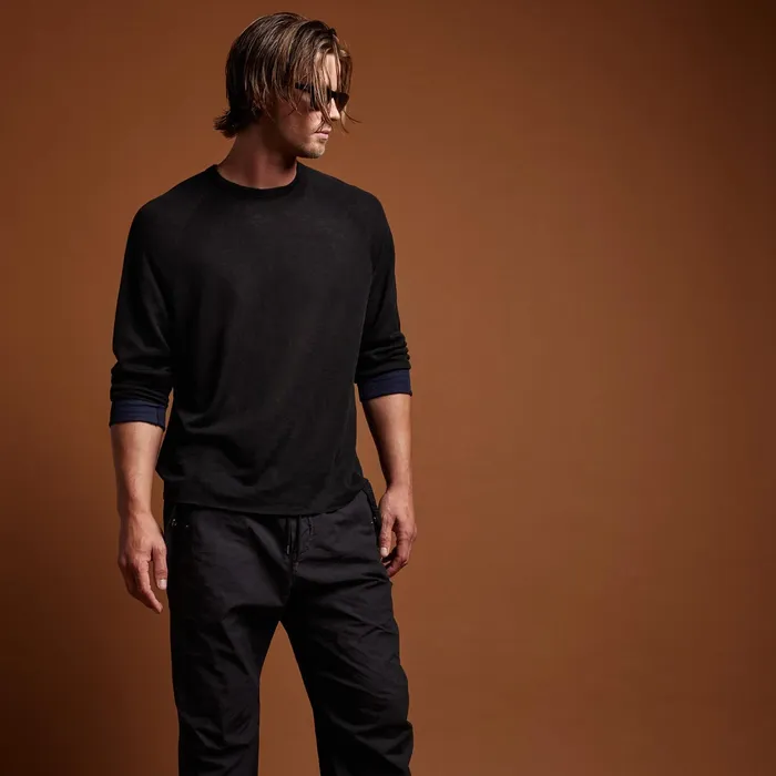 MEN James Perse SWEATERS Desert Knit Linen Raglan Blacknavy