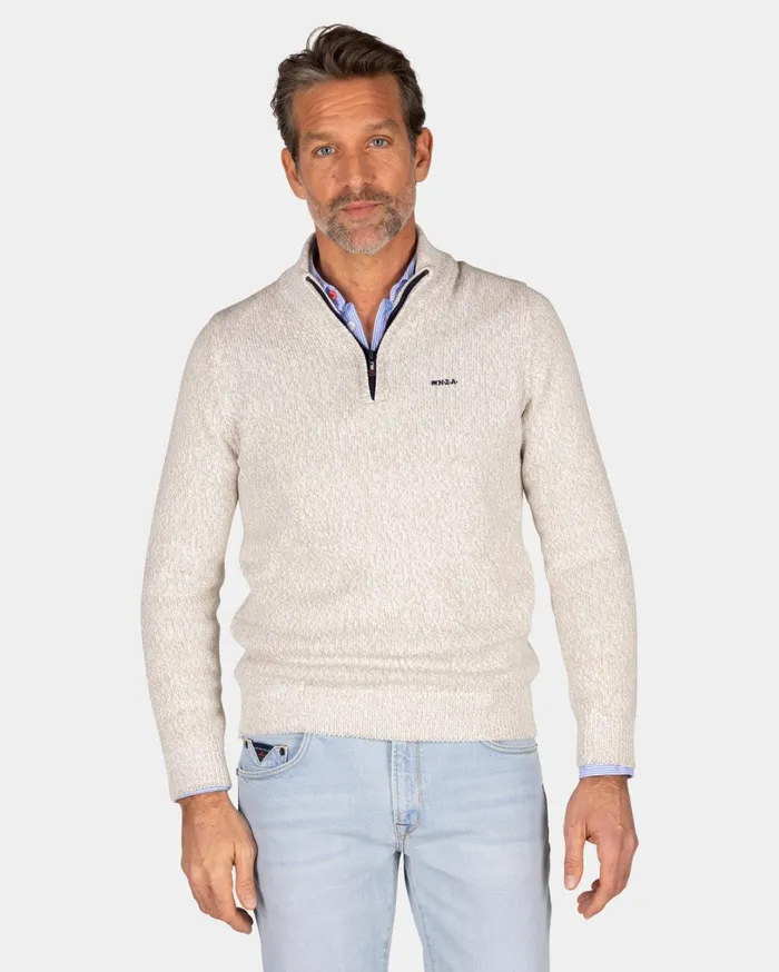 Men Knitwear NZA New Zealand Auckland Beige HalfZip Pullover 8211 Dusty Army
