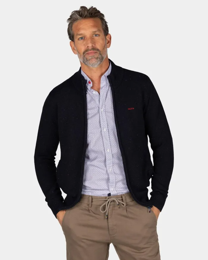 Men Knitwear NZA New Zealand Auckland Dark Blue Wool Cardigan 8211 Winter Navy