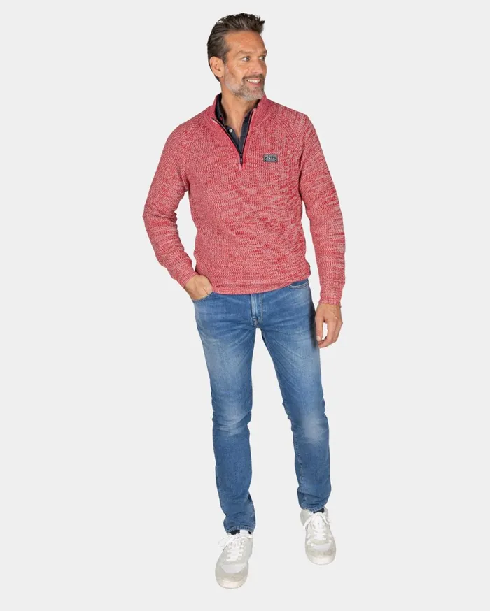 Men Knitwear NZA New Zealand Auckland Gray Cotton Sweater With HalfZip 8211 Reef Red Men Knitwear NZA New Zealand Auckland Gray Cotton Sweater With HalfZip 8211 Reef Red