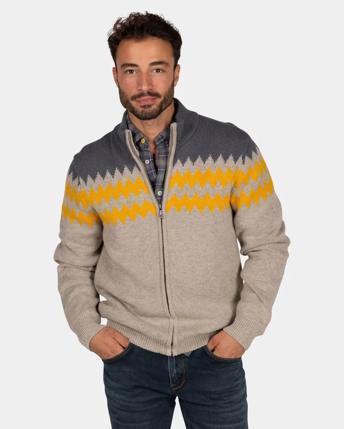 Men Knitwear NZA New Zealand Auckland Gray Wool Cardigan With Yellow Pattern 8211 Chestnut Men Knitwear NZA New Zealand Auckland Gray Wool Cardigan With Yellow Pattern 8211 Chestnut
