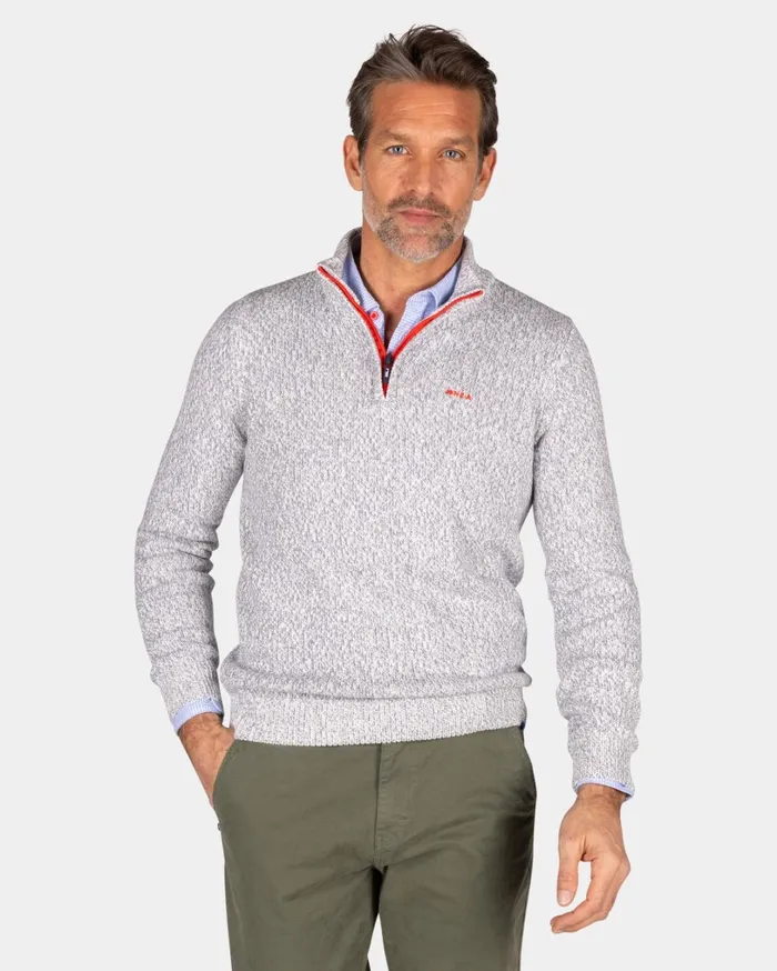 Men Knitwear NZA New Zealand Auckland Light Gray HalfZip Pullover 8211 Royal Petrol
