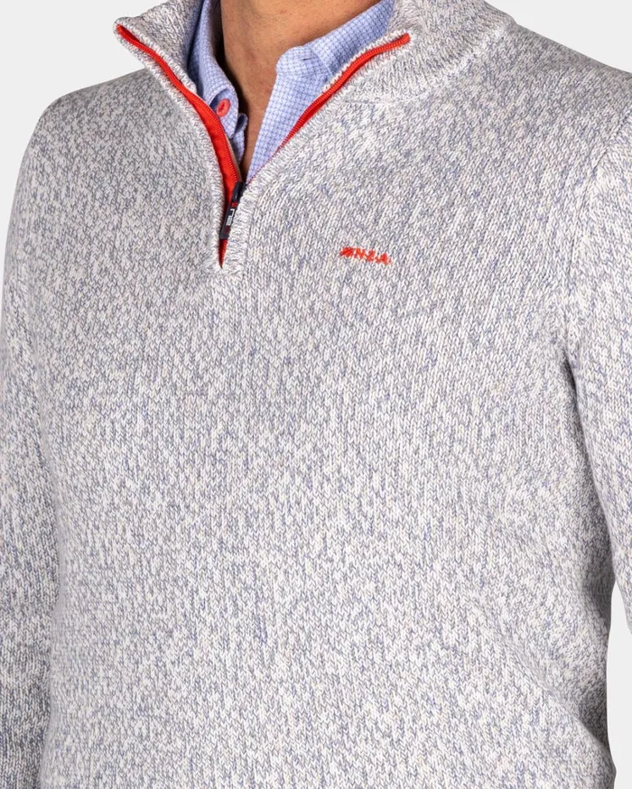 Men Knitwear NZA New Zealand Auckland Light Gray HalfZip Pullover 8211 Royal Petrol