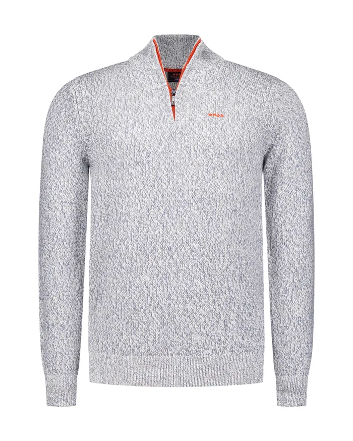 Men Knitwear NZA New Zealand Auckland Light Gray HalfZip Pullover 8211 Royal Petrol