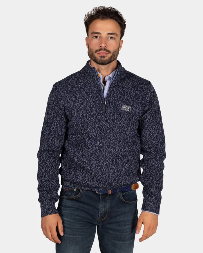 Men Knitwear NZA New Zealand Auckland Mottled Dark Blue Wool Pullover 8211 Winter Navy
