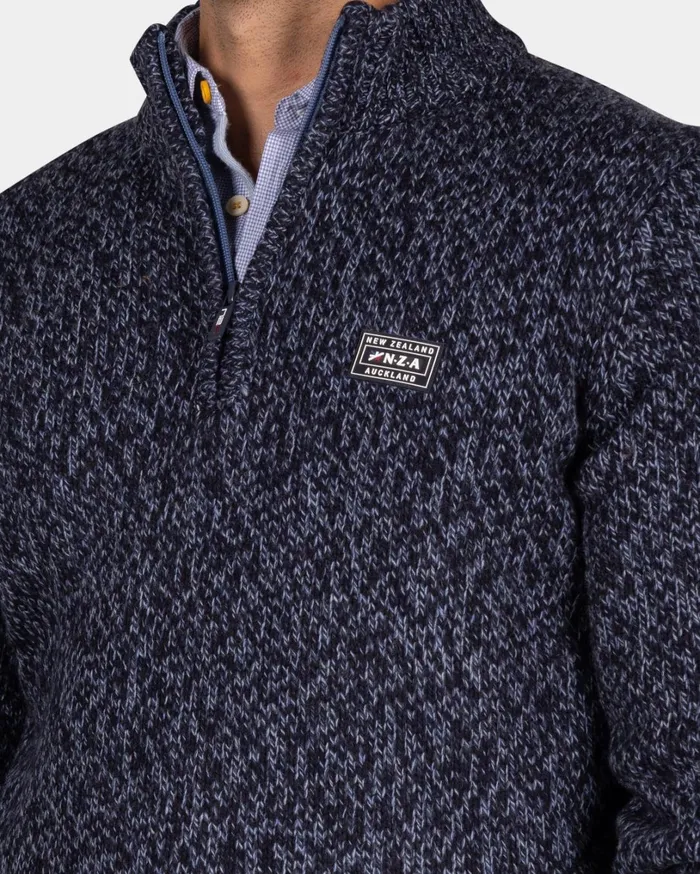 Men Knitwear NZA New Zealand Auckland Mottled Dark Blue Wool Pullover 8211 Winter Navy