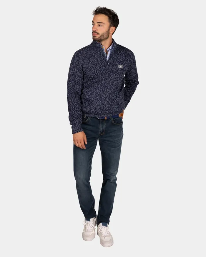 Men Knitwear NZA New Zealand Auckland Mottled Dark Blue Wool Pullover 8211 Winter Navy