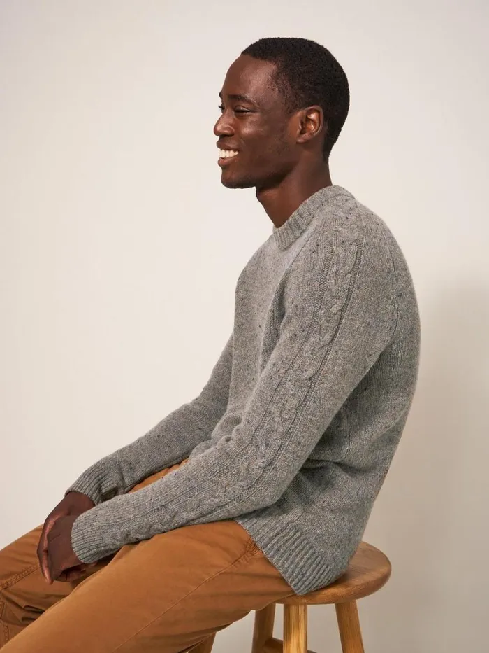 Men KNITWEAR White Stuff Arundel Crew Dark Natural Men KNITWEAR White Stuff Arundel Crew Dark Natural