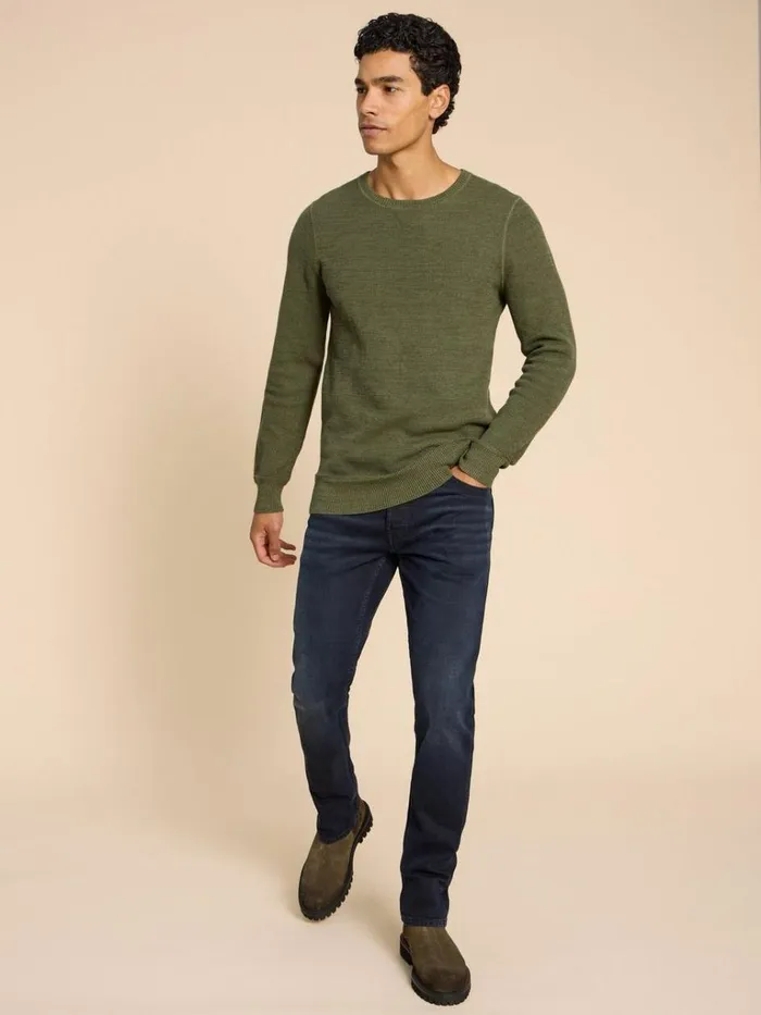 Men KNITWEAR White Stuff Attadale Crew Neck Jumper Khaki Green