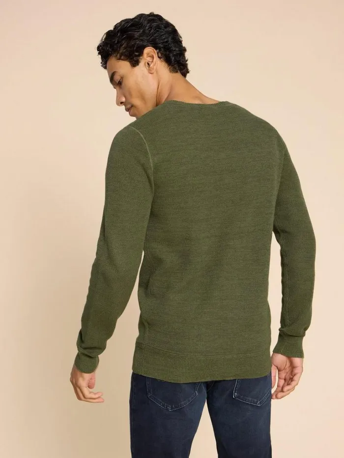 Men KNITWEAR White Stuff Attadale Crew Neck Jumper Khaki Green Men KNITWEAR White Stuff Attadale Crew Neck Jumper Khaki Green