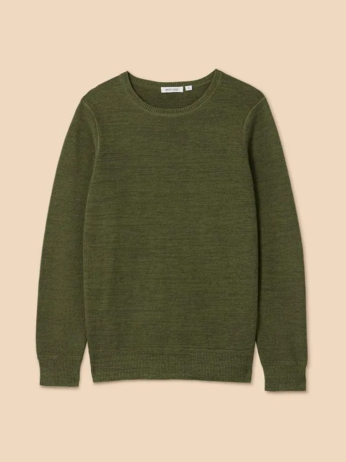 Men KNITWEAR White Stuff Attadale Crew Neck Jumper Khaki Green Men KNITWEAR White Stuff Attadale Crew Neck Jumper Khaki Green