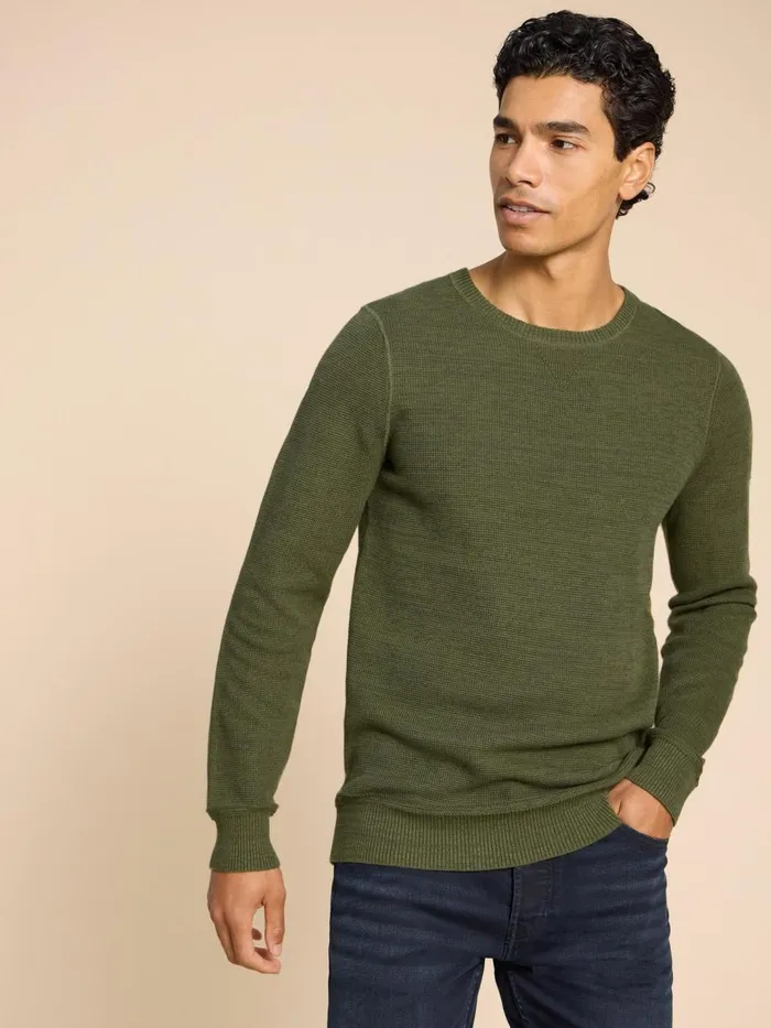 Men KNITWEAR White Stuff Attadale Crew Neck Jumper Khaki Green Men KNITWEAR White Stuff Attadale Crew Neck Jumper Khaki Green