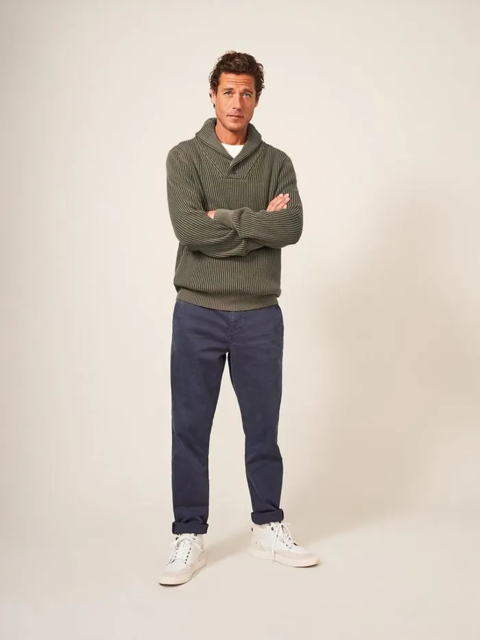 Men KNITWEAR White Stuff Shawl Neck Rib Jumper Dark Green
