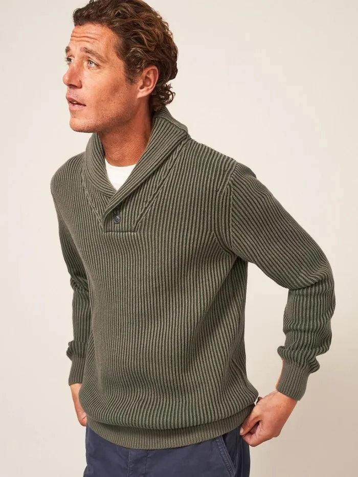Men KNITWEAR White Stuff Shawl Neck Rib Jumper Dark Green Men KNITWEAR White Stuff Shawl Neck Rib Jumper Dark Green