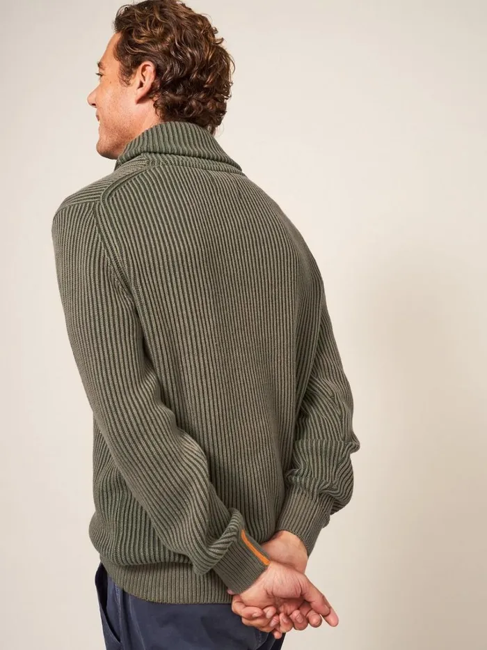 Men KNITWEAR White Stuff Shawl Neck Rib Jumper Dark Green Men KNITWEAR White Stuff Shawl Neck Rib Jumper Dark Green