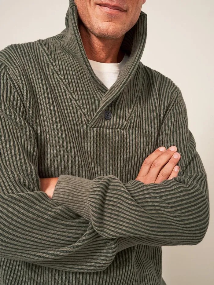 Men KNITWEAR White Stuff Shawl Neck Rib Jumper Dark Green Men KNITWEAR White Stuff Shawl Neck Rib Jumper Dark Green
