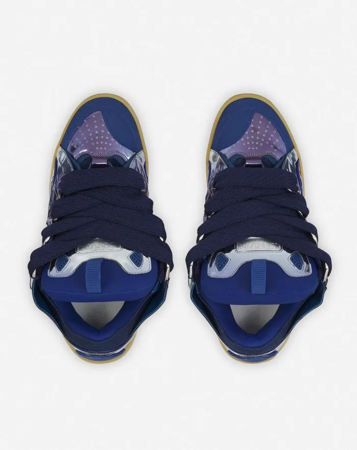 Men Lanvin Sneakers Curb Sneakers In Metallic Leather Cornflower Men Lanvin Sneakers Curb Sneakers In Metallic Leather Cornflower