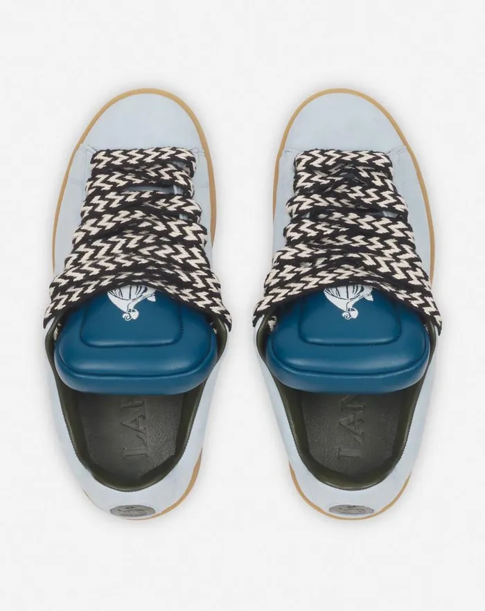 Men Lanvin Sneakers Lanvin X Future Hyper Curb Sneakers In Leather And Suede For Men Bluedark Blue