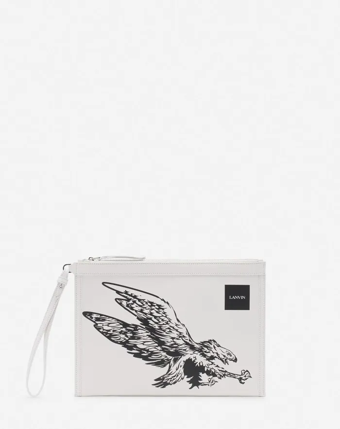 Men Lanvin Wallets and Small Leather Goods Lanvin X Future Leather Clutch With Eagle Print White Mustangblack
