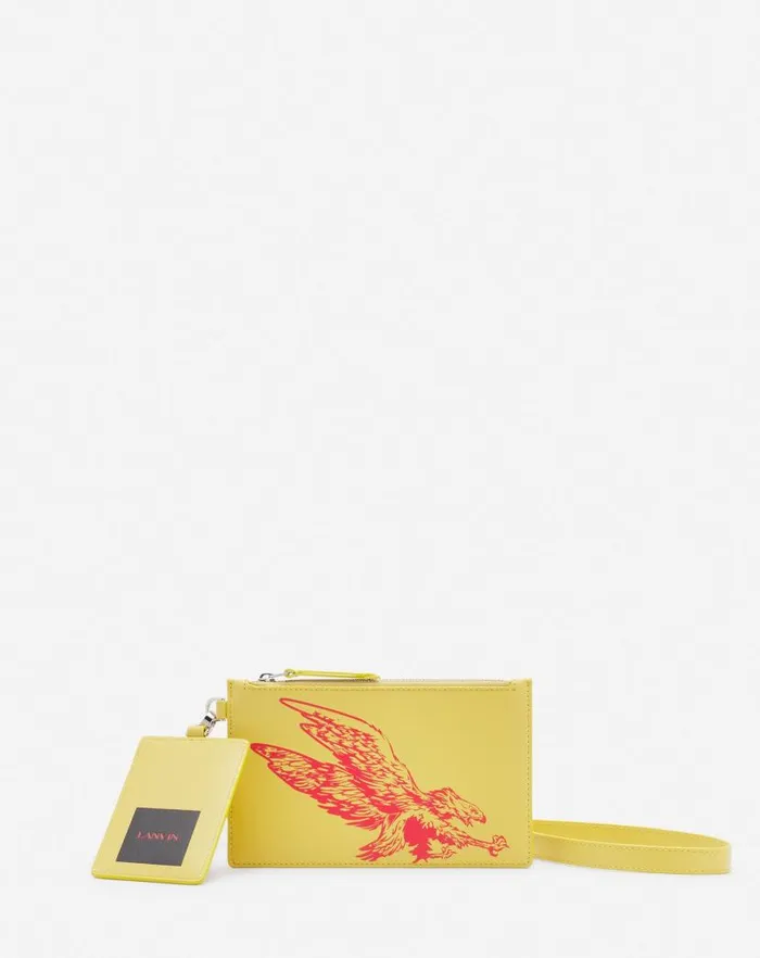 Men Lanvin Wallets and Small Leather Goods Lanvin X Future Leather Double Clutch With Eagle Print Cornbright Orange