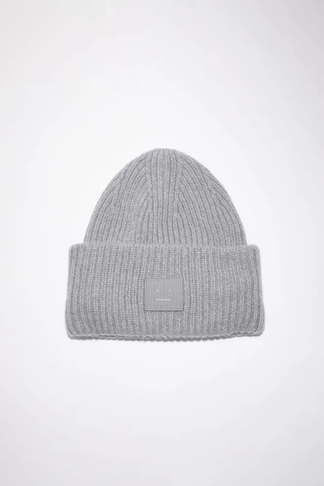 Men Large Face Logo Beanie Grey Melange Acne Studios Hats