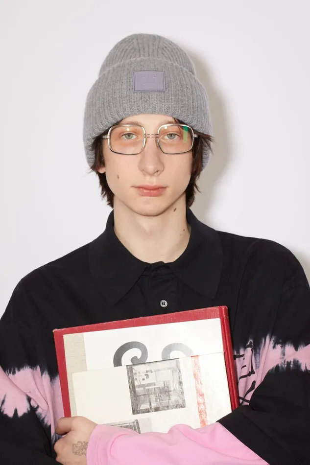 Men Large Face Logo Beanie Grey Melange Acne Studios Hats