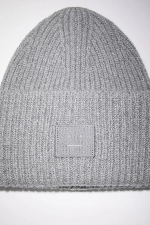 Men Large Face Logo Beanie Grey Melange Acne Studios Hats