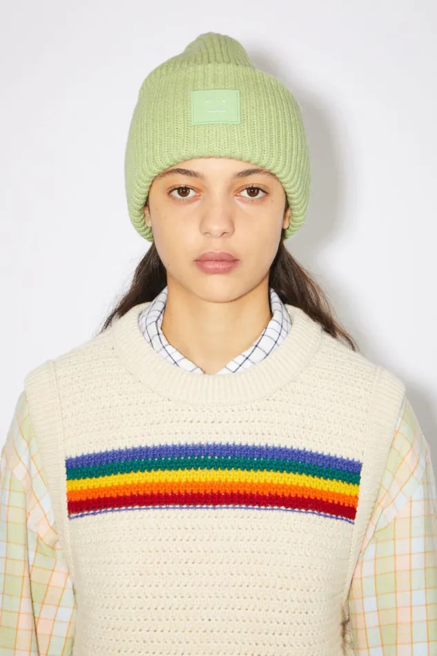 Men Large Face Logo Beanie Pale Green Melange Acne Studios Hats