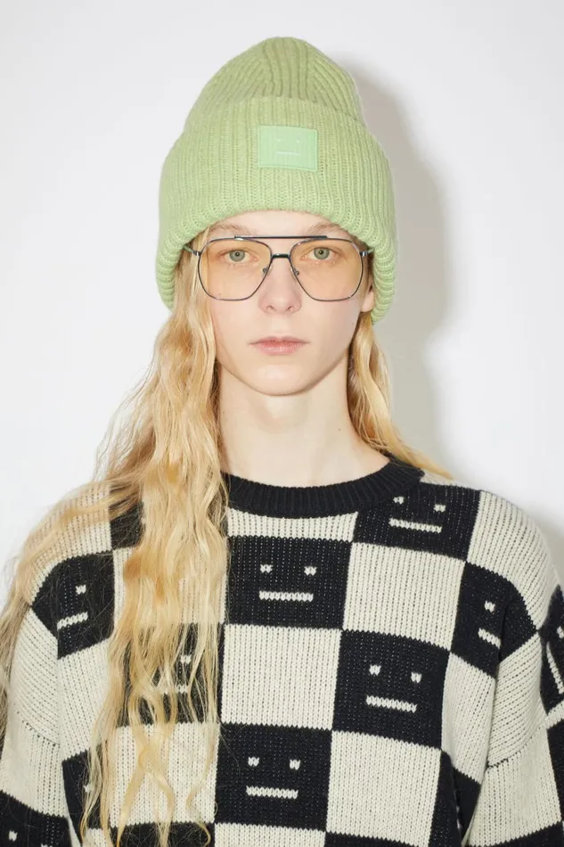 Men Large Face Logo Beanie Pale Green Melange Acne Studios Hats