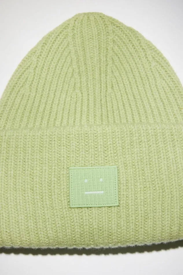 Men Large Face Logo Beanie Pale Green Melange Acne Studios Hats