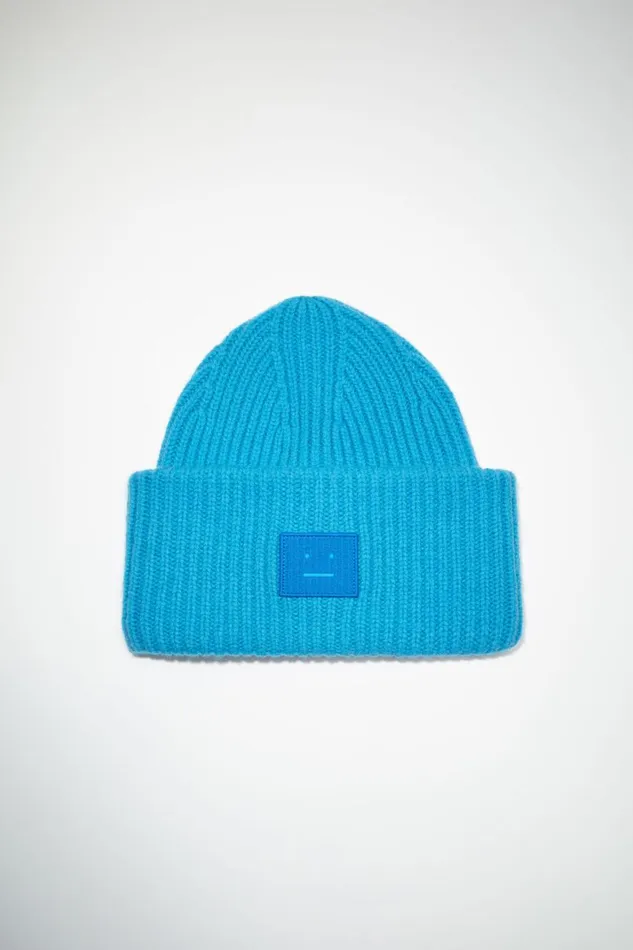 Men Large Face Logo Beanie Sapphire Blue Acne Studios Hats