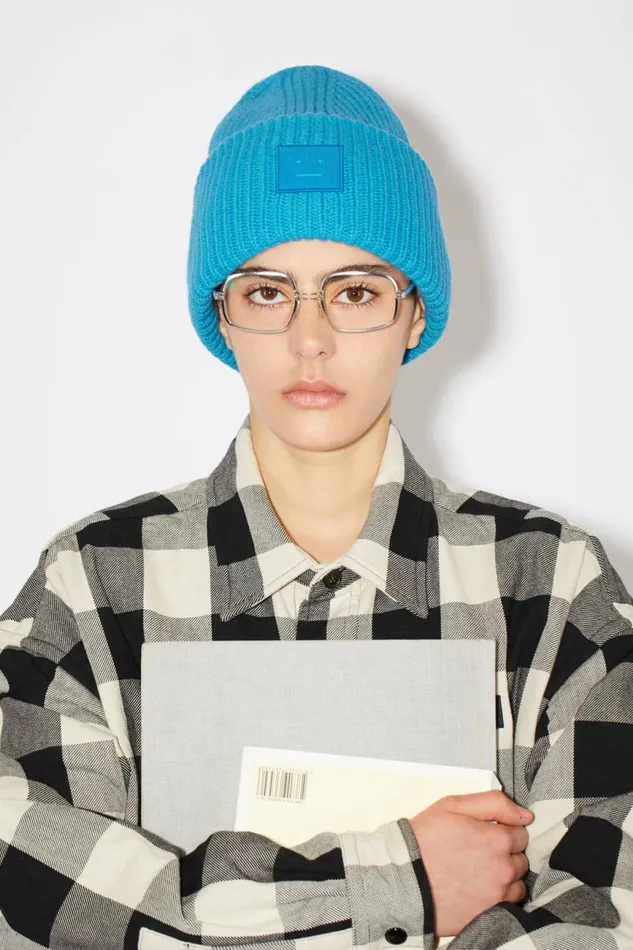 Men Large Face Logo Beanie Sapphire Blue Acne Studios Hats