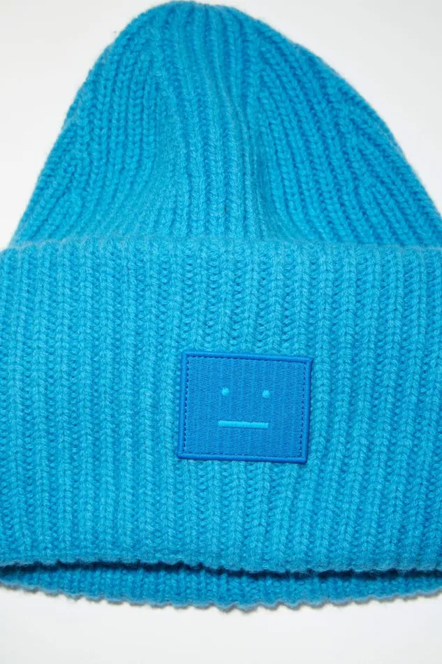 Men Large Face Logo Beanie Sapphire Blue Acne Studios Hats