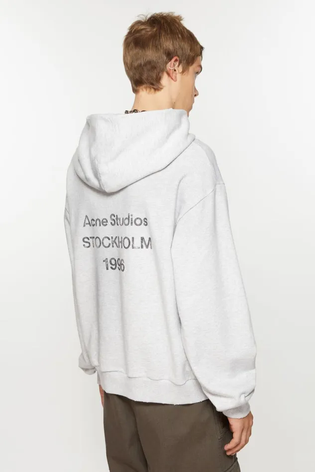 Men Logo Hooded Sweater Pale Grey Melange Acne Studios Sweatshirts